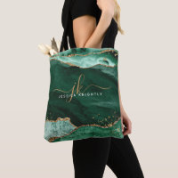Green Agate Script Monogram Gold Glitzer