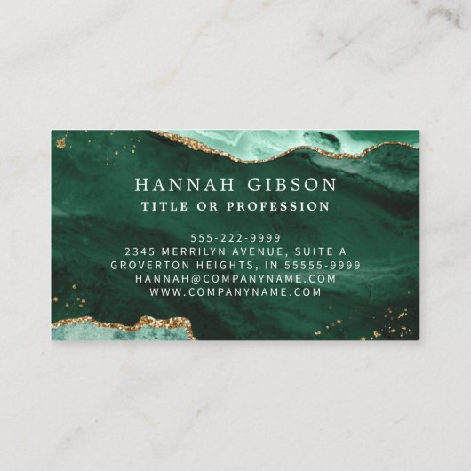 Green Agate Script Monogram Imitate Gold Glitzer Visitenkarte (Rückseite)