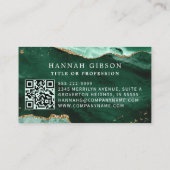 Green Agate Script Monogram QR Code Glitzer Visitenkarte (Rückseite)