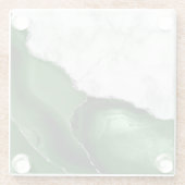 Green Agate Silver Glitzer Weißer Imitat Marmor Glasuntersetzer (Rückseite)