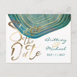 Green Agate Watercolor   Save the Date Postkarte