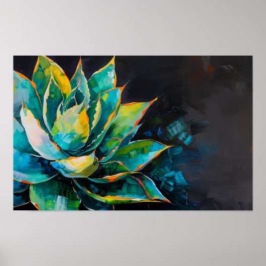 Green Agave Cactus Southwest Painting Black Poster (Vorne)