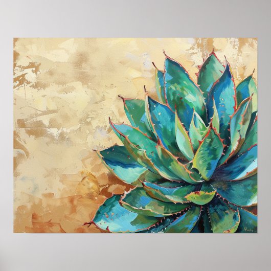 Green Agave Cactus Southwest Painting Poster (Vorne)