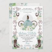 Green Ainderella Carriage Western Quinceañera Einladung (Vorne/Hinten)