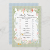 Green Albern Gänse Floral Gingham Baby Tracks Game Einladung (Vorne/Hinten)