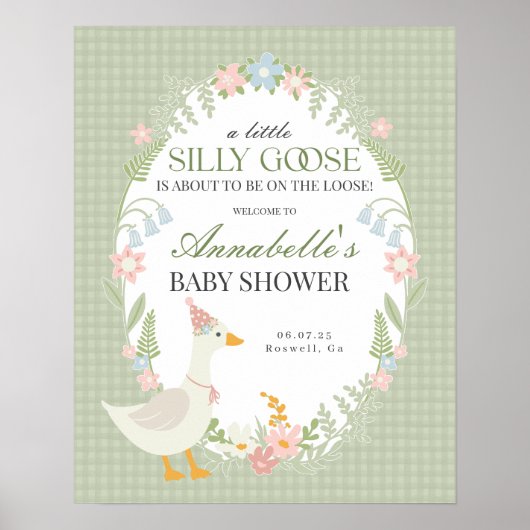 Green Albern Gingham Baby Dusche Begrüßungszeichen Poster (Vorne)