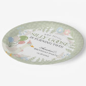 Green Albern Goose Floral Gingham Birthday Pappteller (Schrägansicht)