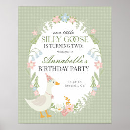 Green Albern Goose Gingham Birthday Willkommenszei Poster