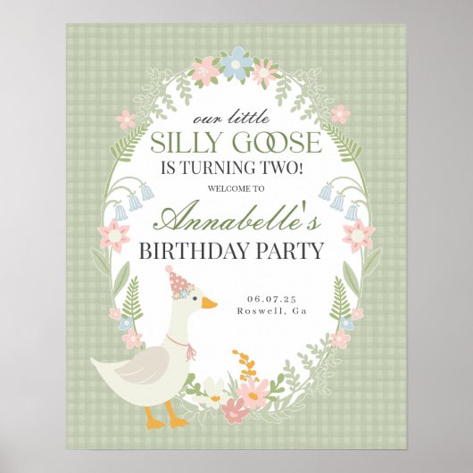 Green Albern Goose Gingham Birthday Willkommenszei Poster (Vorne)