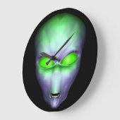 Green Alien Face Große Wanduhr (Winkel)