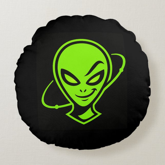 Green Alien Good Luck Rundes Kissen (Vorderseite)