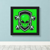 Green Alien Gym Stretched Canvas Print Leinwanddruck (Insitu (Holzboden))