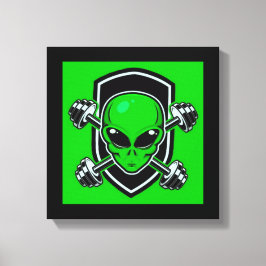 Green Alien Gym Stretched Canvas Print Leinwanddruck