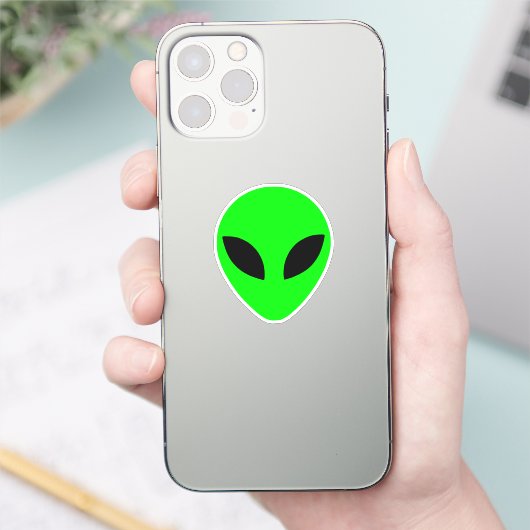 Green Alien Head Custom Cut Vinyl Sticker (Telefon)