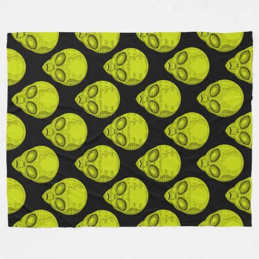 Green Alien Head Fleece Blanket (Vorderseite (Horizontal))