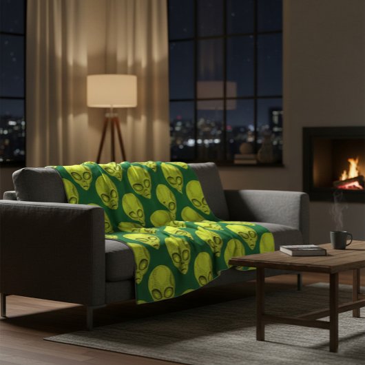 Green Alien Head Fleece Blanket