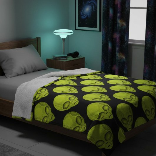Green Alien Head Fleece Blanket