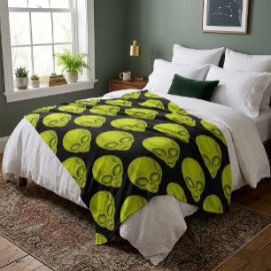 Green Alien Head Fleece Blanket