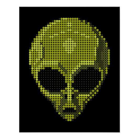 Green Alien Head Glossy Poster (Vorderseite)