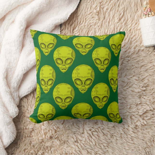 Green Alien Head Kissen (Decke)