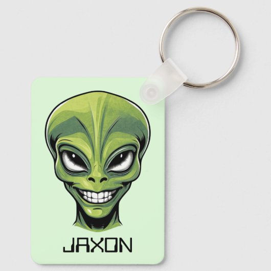 Green Alien Head Personalisiert Schlüsselanhänger (Rückseite)