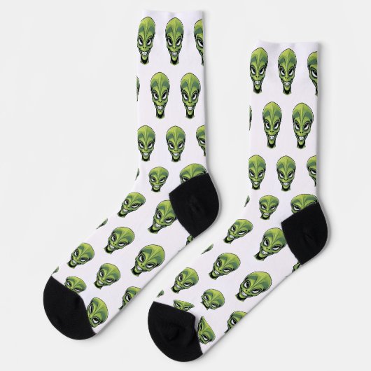 Green Alien Head Socken (Linkes Detail)