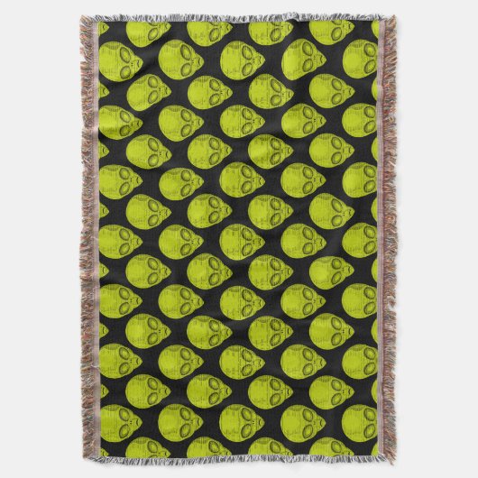 Green Alien Head Throw Blanket Decke (Vorderseite Vertikal)