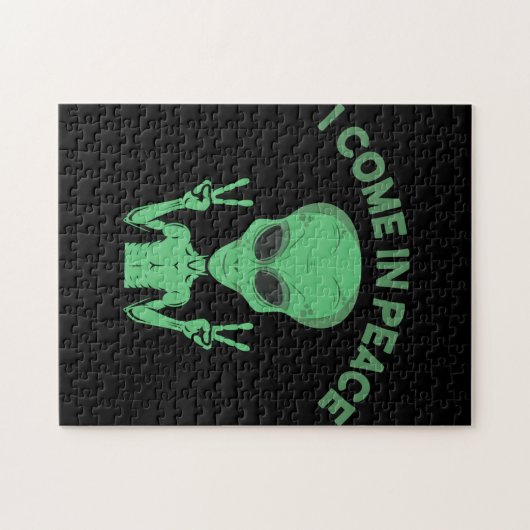 Green Alien I come in Peace Extraterrestrische UFO Puzzle (Horizontal)