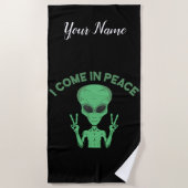 Green Alien I come in Peace Extraterrestrische UFO Strandtuch (Vorderseite)