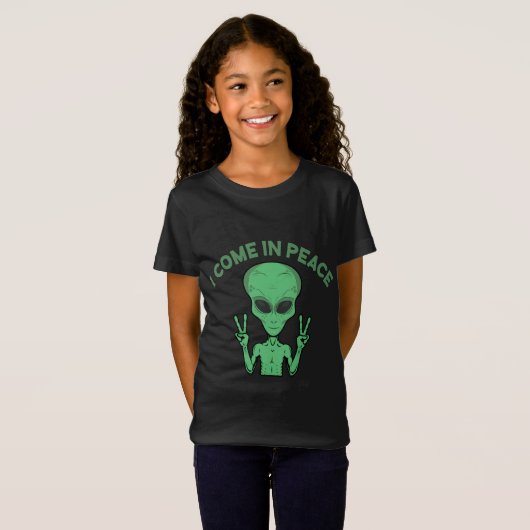 Green Alien I come in Peace Extraterrestrische UFO T-Shirt (Vorne ganz)
