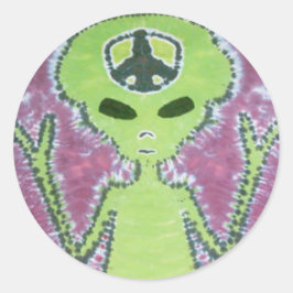 Green Alien Peace Sign Gefärbte Krawatte Runder Aufkleber