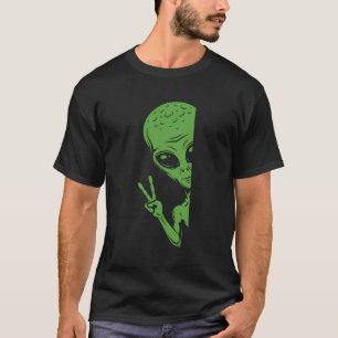 Green Alien Peeking Funny Alien Extraterrestristri T-Shirt