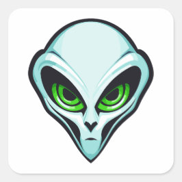 Green Alien Portrait Head Logo Quadratischer Aufkleber