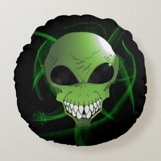 Green Alien Round Throw Kissen (Vorderseite)