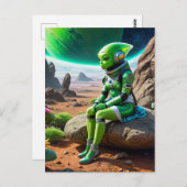 Green Alien Thinker Pose Postkarte (Vorne/Hinten)