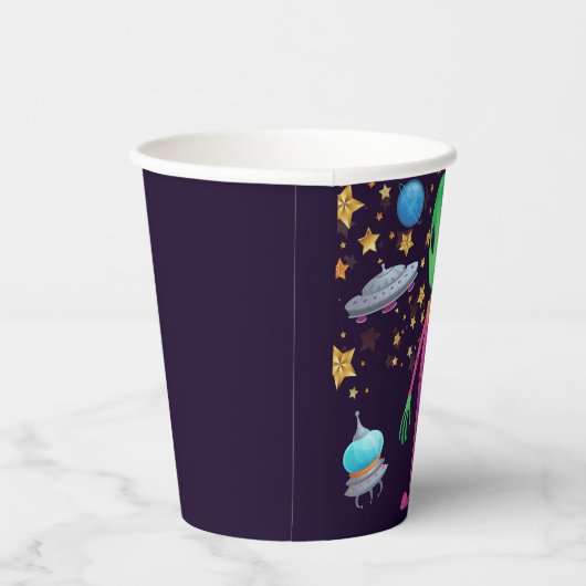 Green Alien UFO Name Age Birthday Party hinzufügen Pappbecher (Rechts)