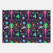 Green Alien UFO Name Age Happy Birthday hinzufügen Geschenkpapier Set (Vorderseite 3)