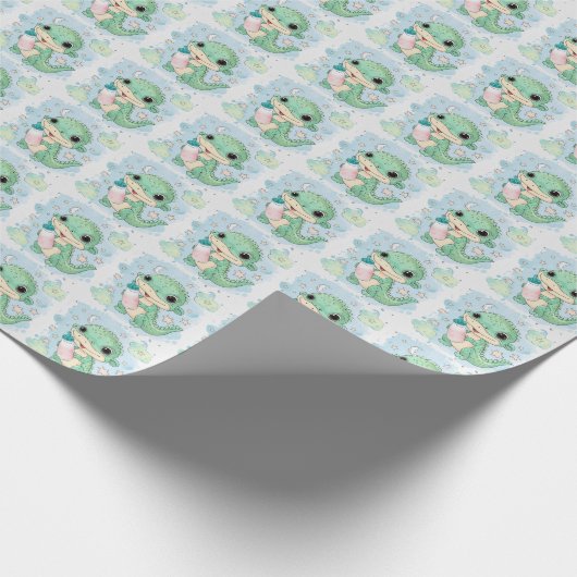 Green Alligator Baby Pastell Wasserfarben Muster Geschenkpapier (Ecke)