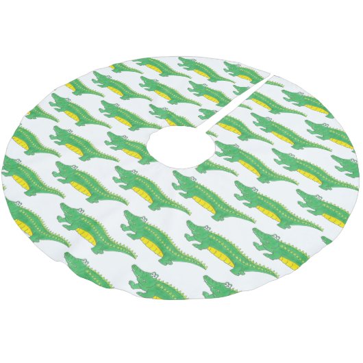 Green Alligator Croc Crocodile Gator Tier Polyester Weihnachtsbaumdecke (Schrägansicht)