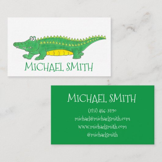 Green Alligator Gator Reptile Croc Crocodile Zoo Visitenkarte (Vorne/Hinten)