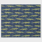 Green Alligator Navy Blue Gemustert Geschenkpapier (Flach)