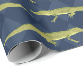 Green Alligator Navy Blue Gemustert Geschenkpapier (Rolleneckpunkt)