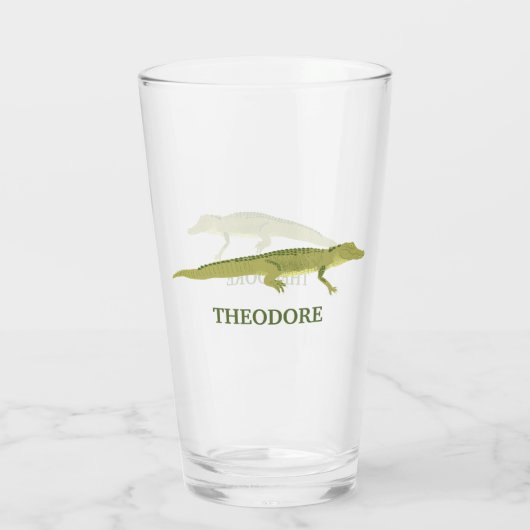 Green Alligator realistische Grafik Personalisiert Glas (Rückseite)