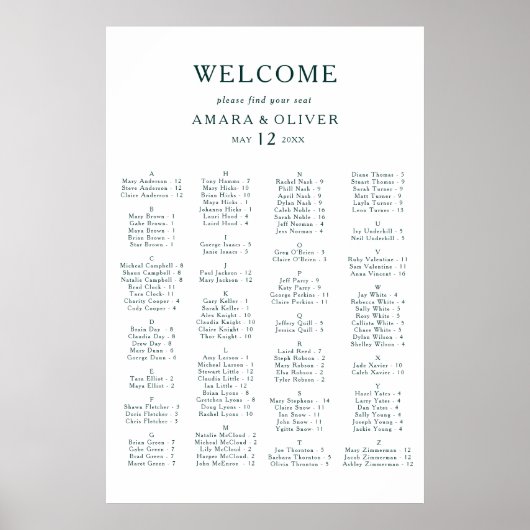 Green Alphabetic Seating Chart Poster (Vorne)