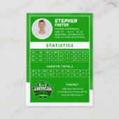 Green American Football Player Trading Card Telefonnummerkarte (Rückseite)