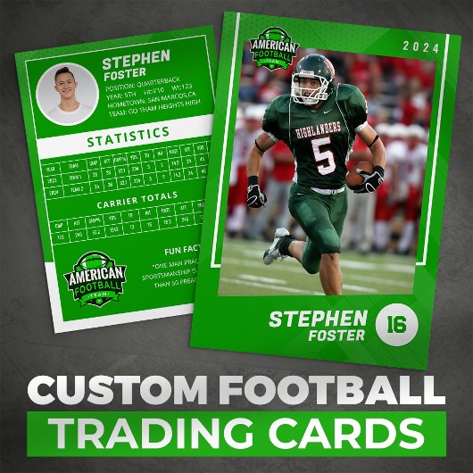 Green American Football Player Trading Card Telefonnummerkarte