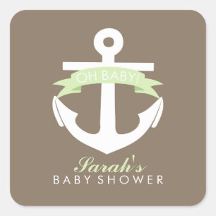 Green Anchor und Ribbon Baby Dusche Quadratischer Aufkleber