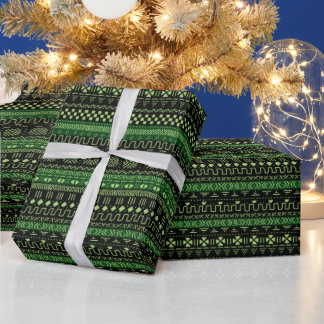 Green And Black African Pattern Wrapping Paper Geschenkpapier