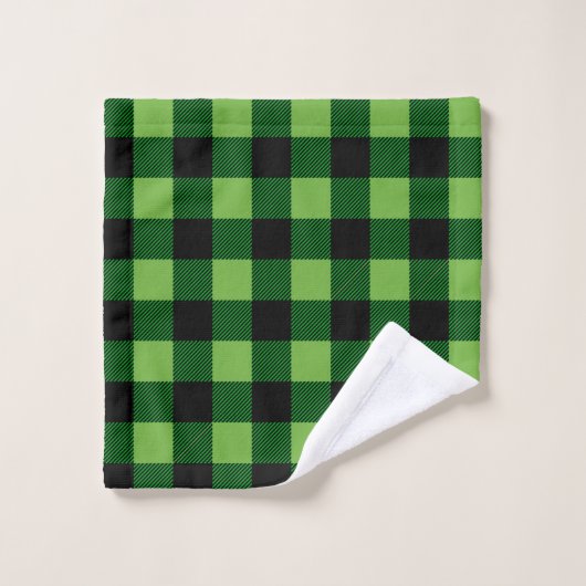 Green and Black Buffalo Plaid Badhandtuch Set (Waschlappen)