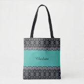 Green and Black Canvas Bag with Lace Effect Tasche (Vorderseite)
